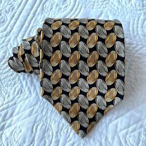 Valentino Cravatte Black Gold Silver Coin Silk Neck Tie Made in Italy